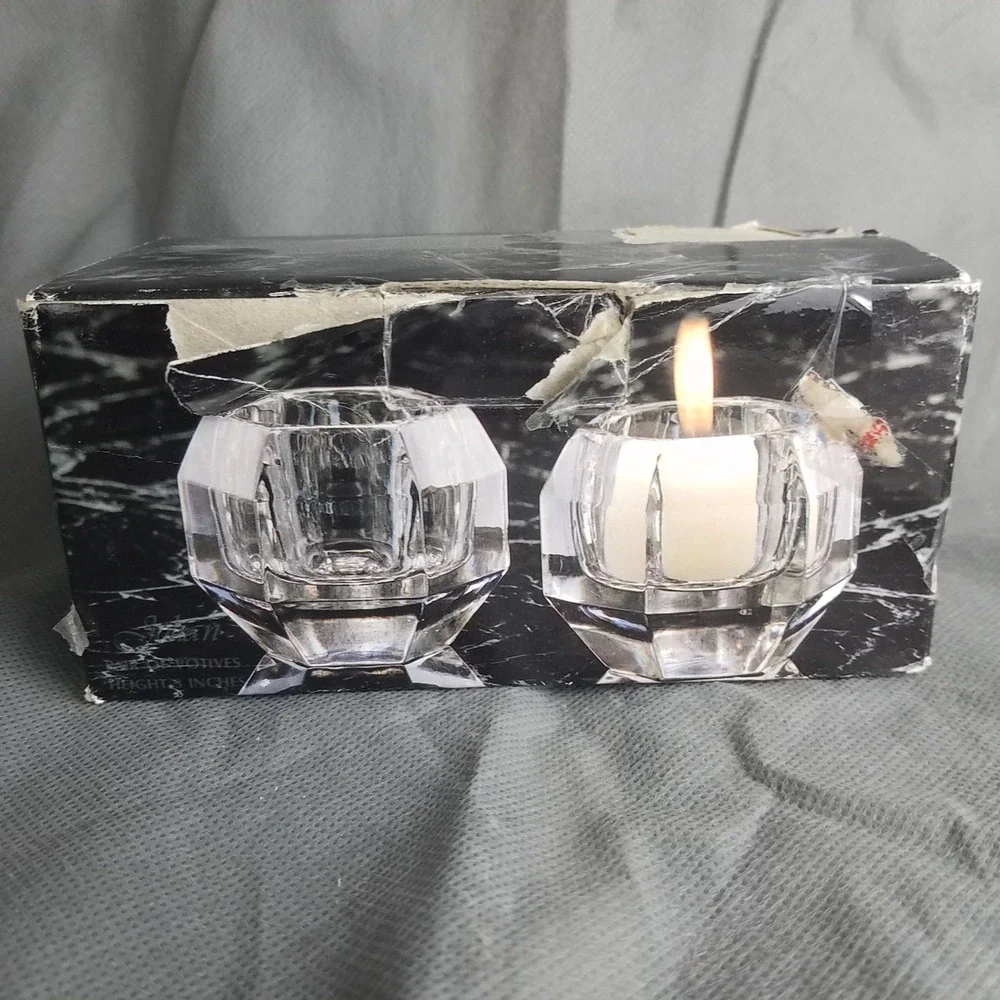 Julian Votive Holder Pair 24% Lead Crystal Tuscany Collection Made in Yugoslavia
